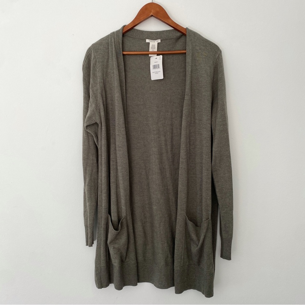 Matty heather olive a line long sleeve lightweight spring cardigan women size L